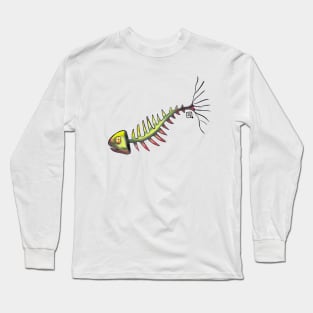 green fishbone on pinkish backgorund Long Sleeve T-Shirt